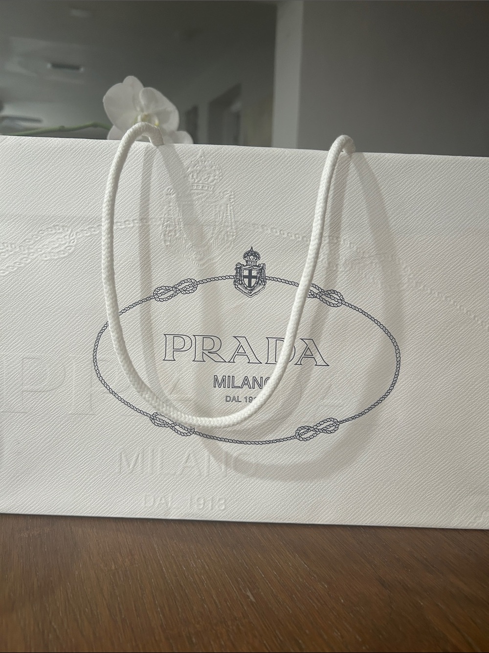 Prada White Logo Embossed Rope-Handle Shopping Bag